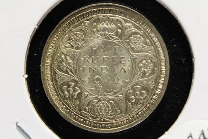 1942 India Silver Half Rupee. High Grade.