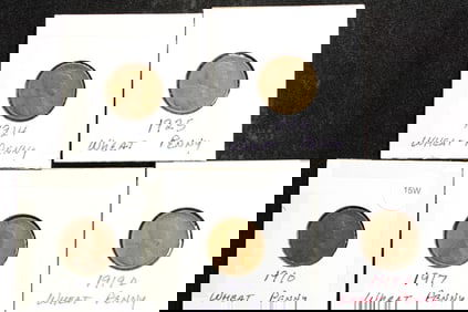 5 Lincoln Wheat Cents in 2x2's,  1910, 1917, 1919-D, 1924, & 1925