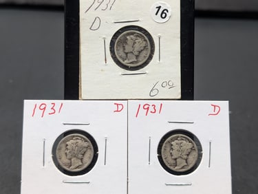 (3 Coins) 1931 D Mercury Dimes