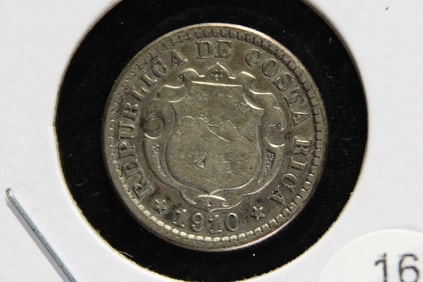 1910 Costa Rica Silver 10 Centimos.  Nice.