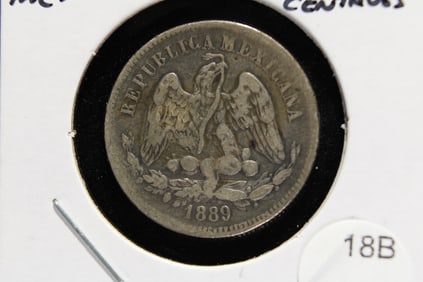 1889 Mexico Silver 25 Centavos.