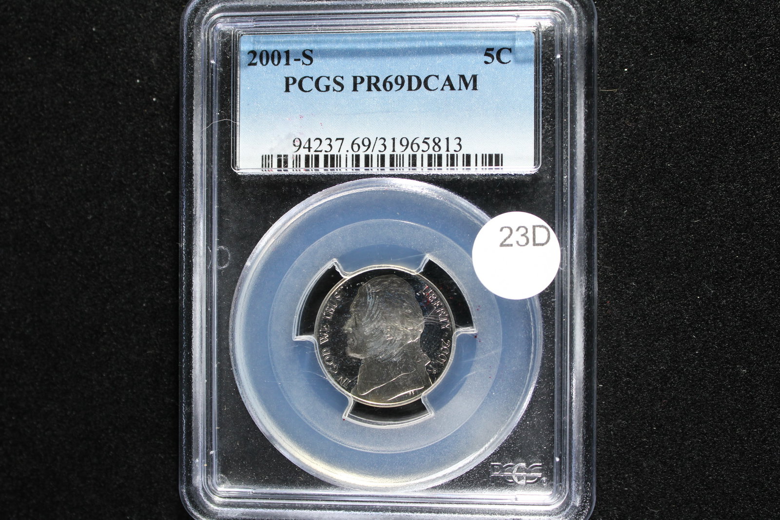 2001-S Jefferson Nickel. PCGS PR69DCAM.: 2001-S Jefferson Nickel. PCGS PR69DCAM.