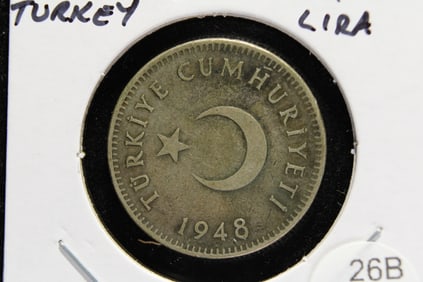 1948 Turkey Silver 1 Lira.