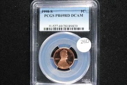 1998-S Lincoln One Cent.  PCGS PR69RD DCAM.