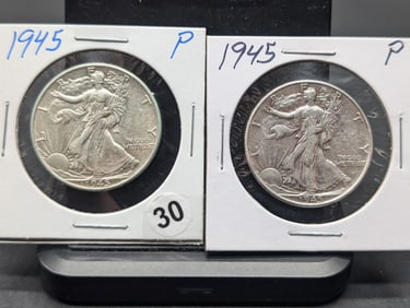 (2 coins) 1945 P Walking Liberty Half Dollars