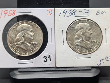 (2 coins) 1958 D Franklin Half Dollars (nice coins)