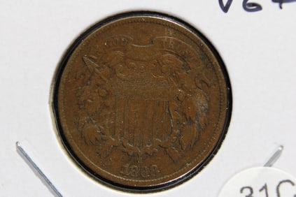 1868 Two Cents.  VG+.