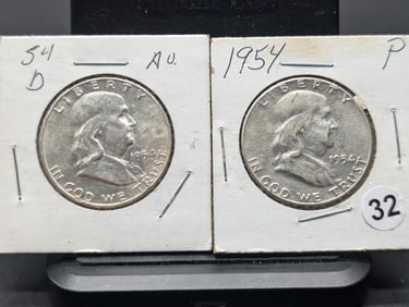 (2 coins) 1954 P and 1954 D Franklin Half Dollars