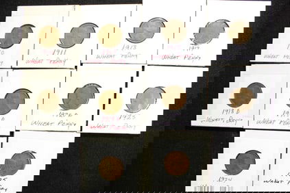 10 Lincoln Wheat Cents in 2 x 2's 1910, 1911, 1913, 1917, 1918-D, 1919-D, 1920-D, 1923, 1924, 1925