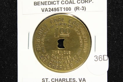Benedict Coal Corporation Token.  St. Charles, Virginia.  G/F $1.00 In Mdse.