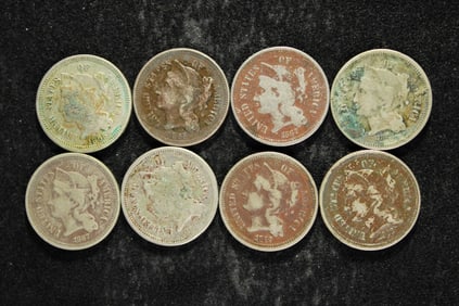 8 Cull Three Cent Nickels.