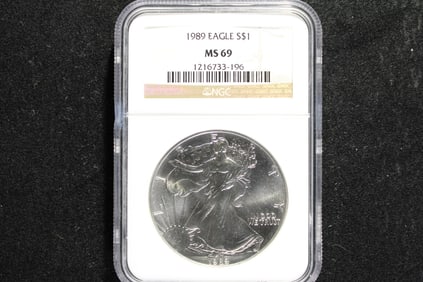 1989 American Silver Eagle NGC MS 69,  .999 Fine Silver, One Troy Ounce