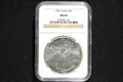 1992 American Silver Eagle, NGC MS 69,  .999 Fine Silver, One Troy Ounce