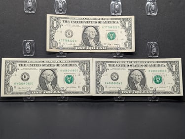 (3 bills) $1 Dollar Special Serial Numbers (radar, repeater)