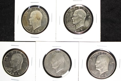 5 Different Proof Clad Ike Dollars.