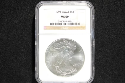 1994 American Silver Eagle, NGC MS 69,  .999 Fine Silver, One Troy Ounce