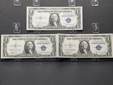(3 bills) Series 1935 A  Silver Certificates sequentially numbered UNC $1 bills )