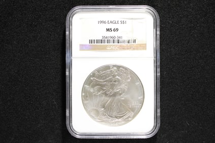 1996 American Silver Eagle, Key Date, NGC MS 69,  .999 Fine Silver, One Troy Ounce