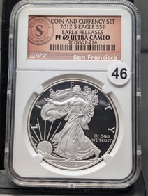 2012 S Eagle Early Releases (coin and currency set) PF 69 Ultra Cameo