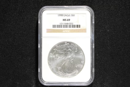 1998 American Silver Eagle, NGC MS 69,  .999 Fine Silver, One Troy Ounce