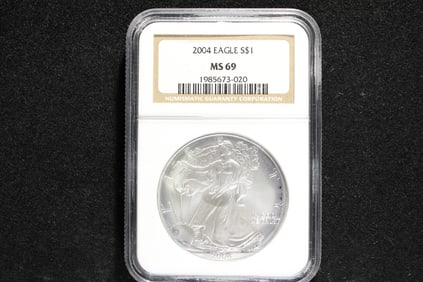 2004 American Silver Eagle, NGC MS 69,  .999 Fine Silver, One Troy Ounce