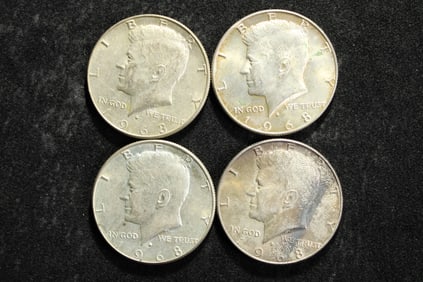 Four 1968-D 40% Silver Kennedy Half Dolars