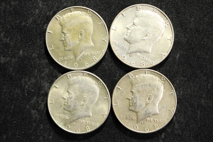 Four 1968-D 40% Silver Kennedy Half Dolars