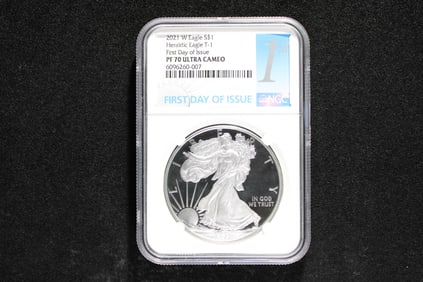 American Silver Eagle, NGC Proof 70 Ultra Cameo, Heraldic Eagle Type -1 First Day of Issue, .999