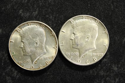 Two - 1968-D 40% Silver Kennedy Half Dolars