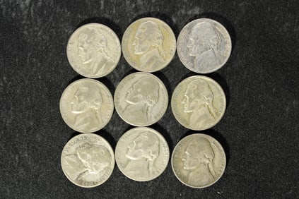 9 - Silver War Time Jefferson Nickels 35% Silver