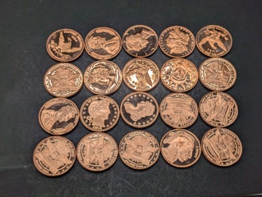 (20 coins) 1 oz 999 fine copper rounds various designs