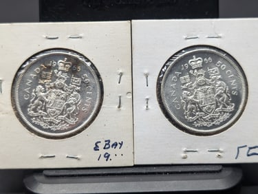 (2 coins) 1966 Canada Silver Half Dollars ( Cost of Arms)