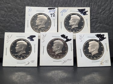 (5 coins) 1981 S Proof Kennedy Half Dollars
