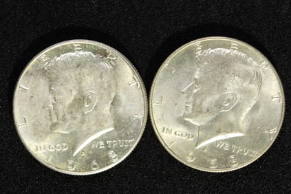 Two 1968-D Kennedy Half Dollars 40% Silver