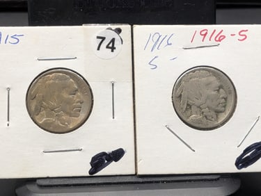 (2 coins)  1915 P and 1916 S Buffalo Nickel