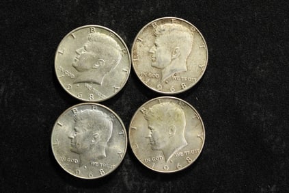 Four 1968-D Kennedy Half Dollars 40% Silver