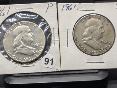 (2 coins) 1961 P and 1961 D Franklin Half Dollars
