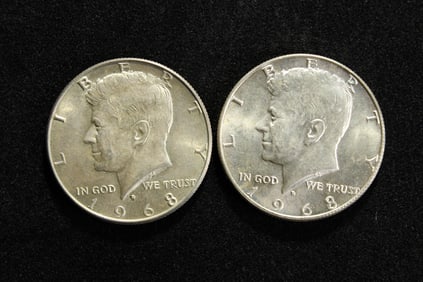 Two 1968-D Kennedy Half Dollars 40% Silver Unc.