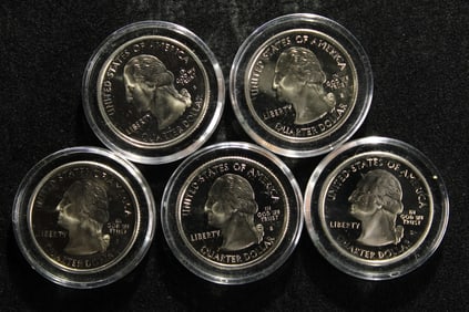 Five 2005-S Proof Clad California State Quarters
