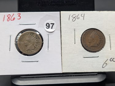 (2 coins) 1863 and 1864 Indian Head Pennies