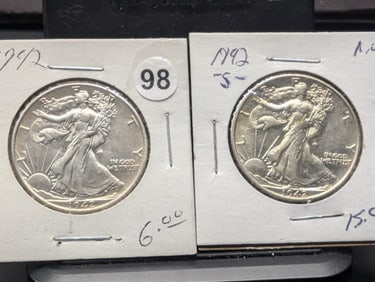 (2 coins) 1942 P and 1942 S Walking Liberty Half Dollars NICE COINS