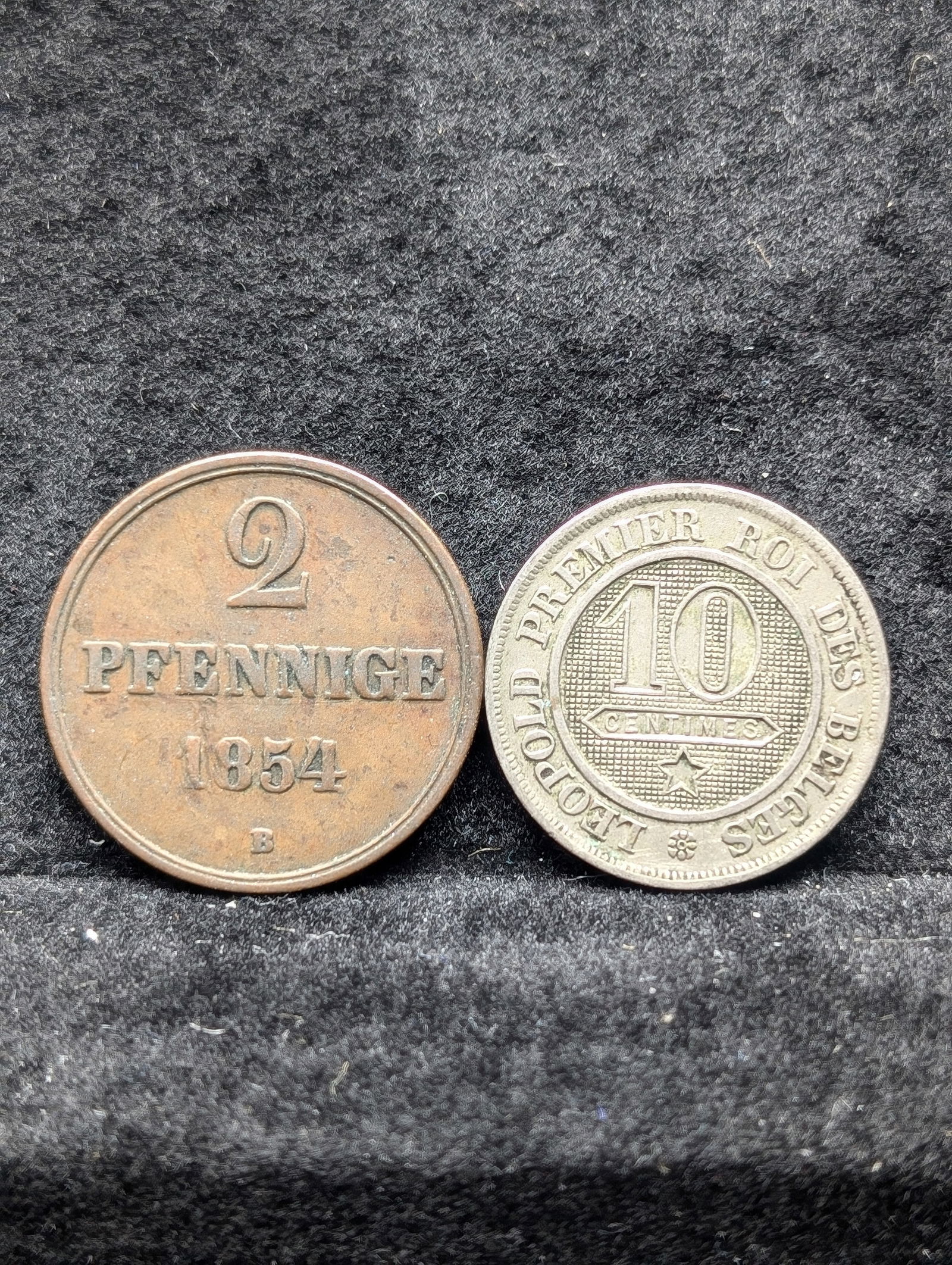 1854-B Hannover Germany 2 Pfennig Coin & 1861 Belgium 10 Centimes Coin (1 of 2)