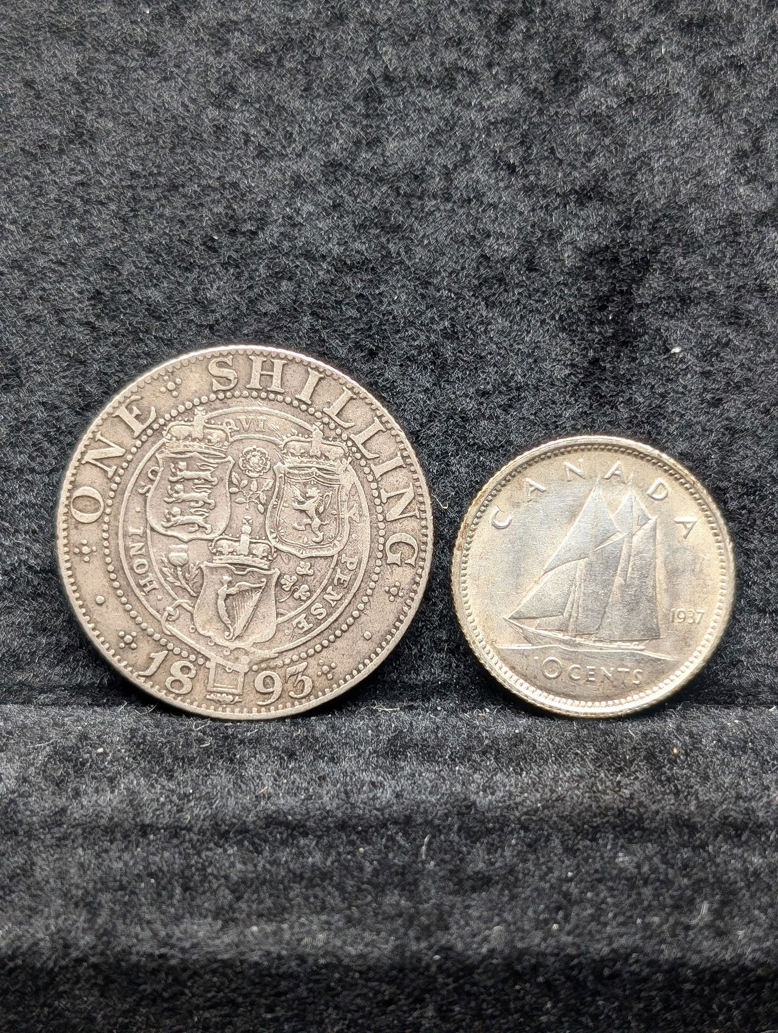 1937 Canada 10 Cents 80% Silver Coin & *RARE* 1893 Great Britain 1 Shilling 92.5% Silver Coin (1 of 2)