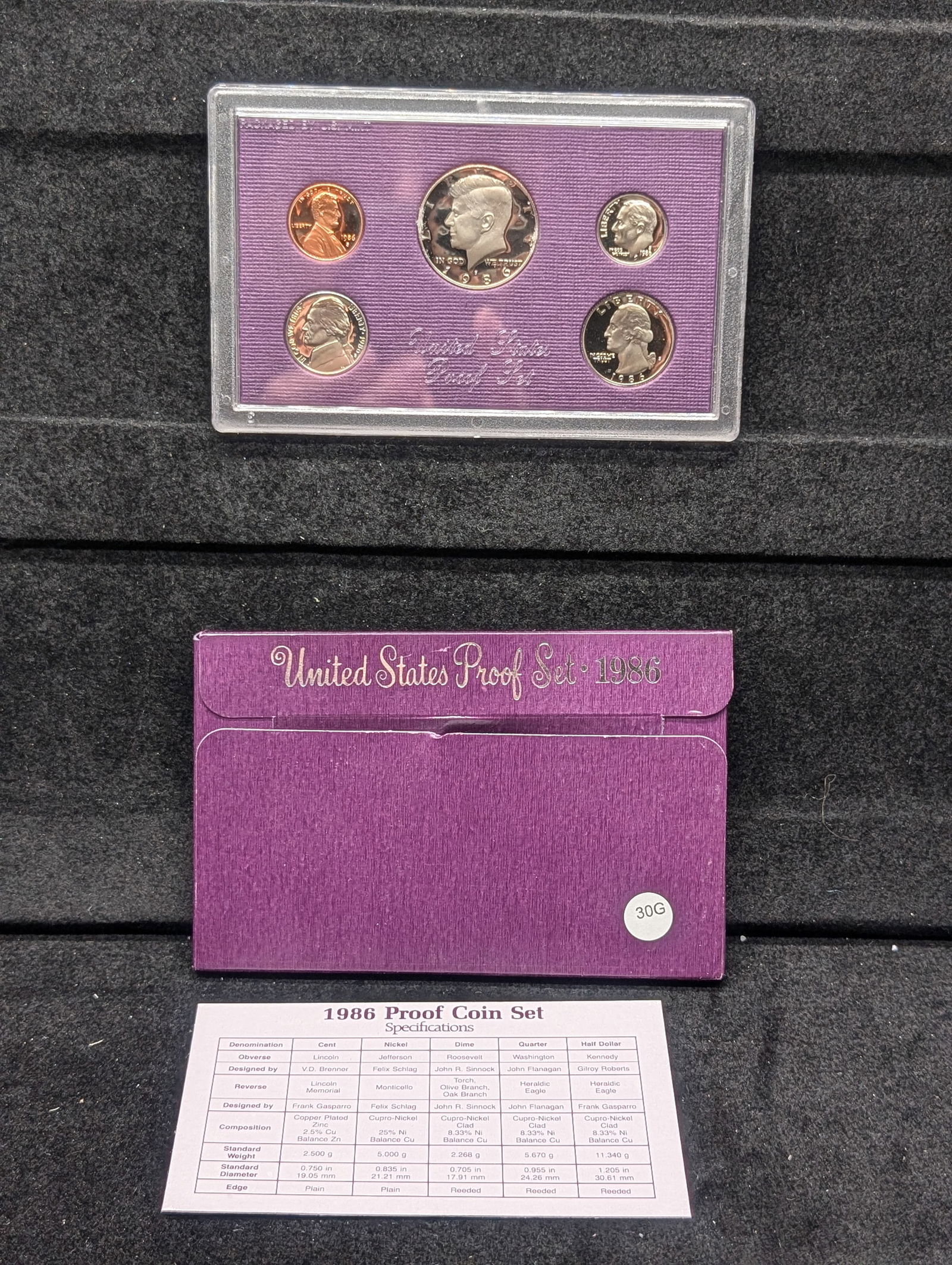 1986 S US Mint Proof Set. OGP. 5 GEM PROOF COINS (1 of 3)