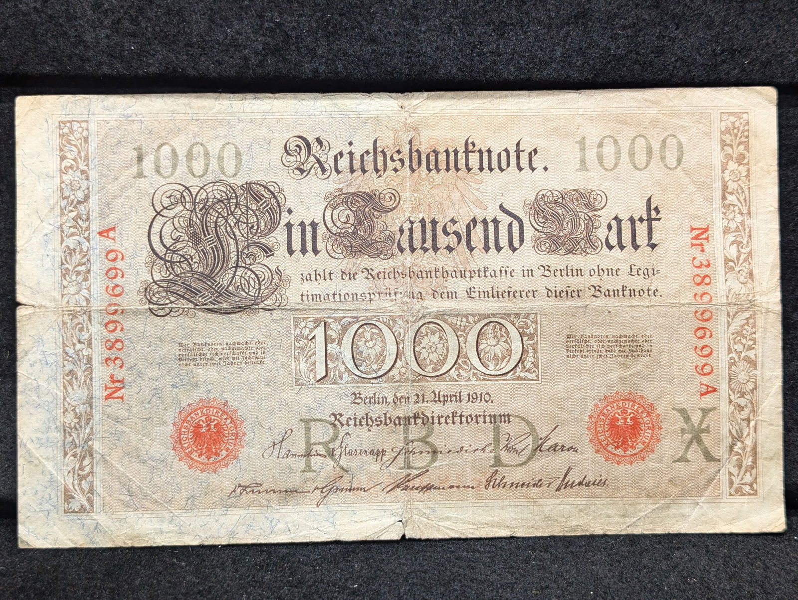1910 German 1000 Mark Note (1 of 2)