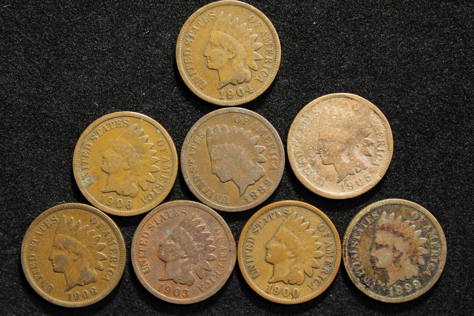 1889, 99, 1900, 03, 04, 05, 06, 08 Indian Head Pennies (8 Coins) (1 of 2)