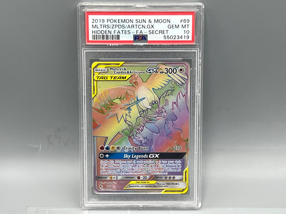 2019 Pokemon Sun & Moon Moltres/Zapdos/Articuno GX Hidden Fates Full Art Secret #69 PSA Gem Mint 10 (1 of 2)