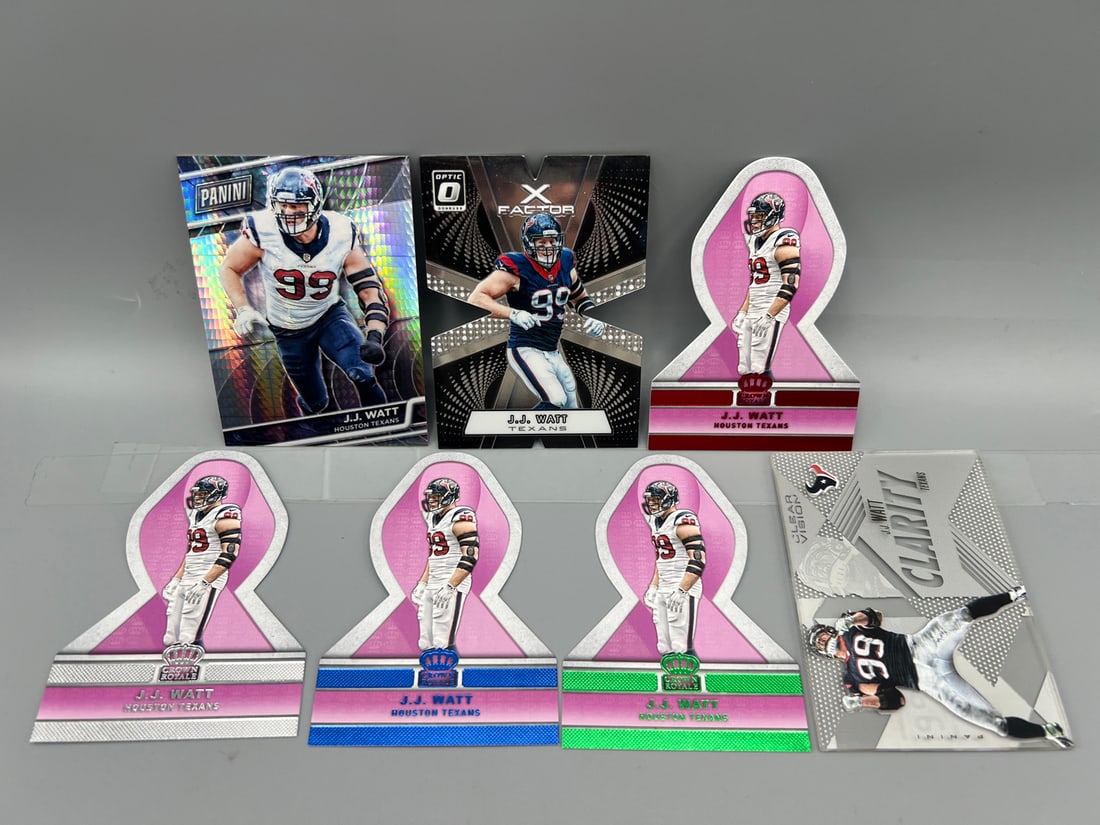 Lot of (7) Assorted JJ Watt Football Insert/Parallel/Case Hit Cards - Varying Conditions (1 of 2)