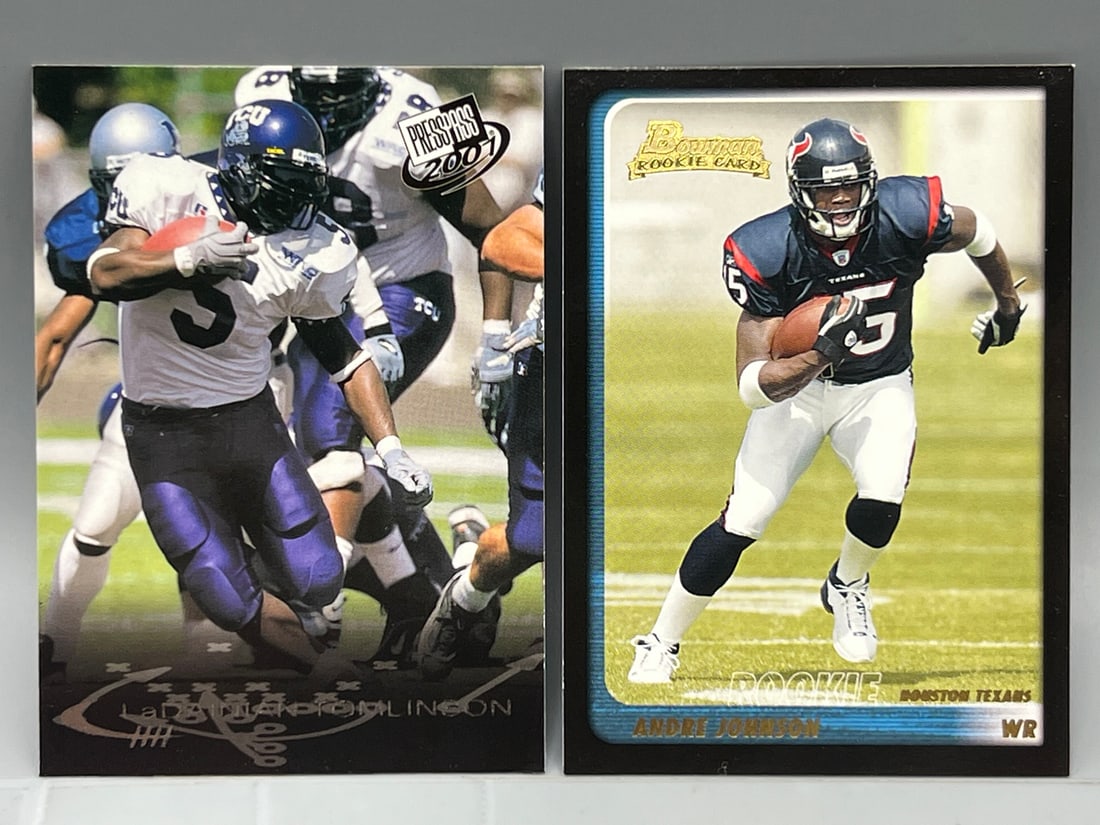2001 Press Pass LaDainian Tomlinson RC #11 & 2003 Bowman Andre Johnson RC #200 (1 of 2)