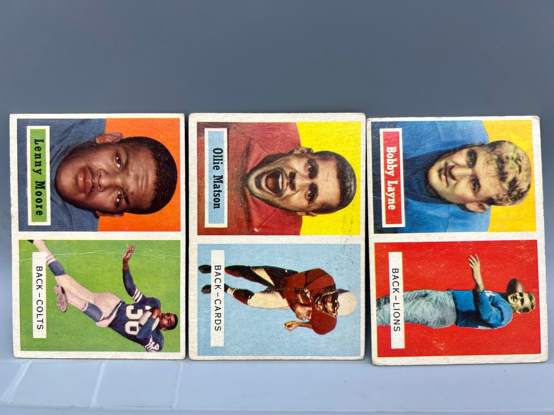 1957 Topps Lenny Moore #128, Ollie Matson #26, & Bobby Layne #32 (1 of 2)